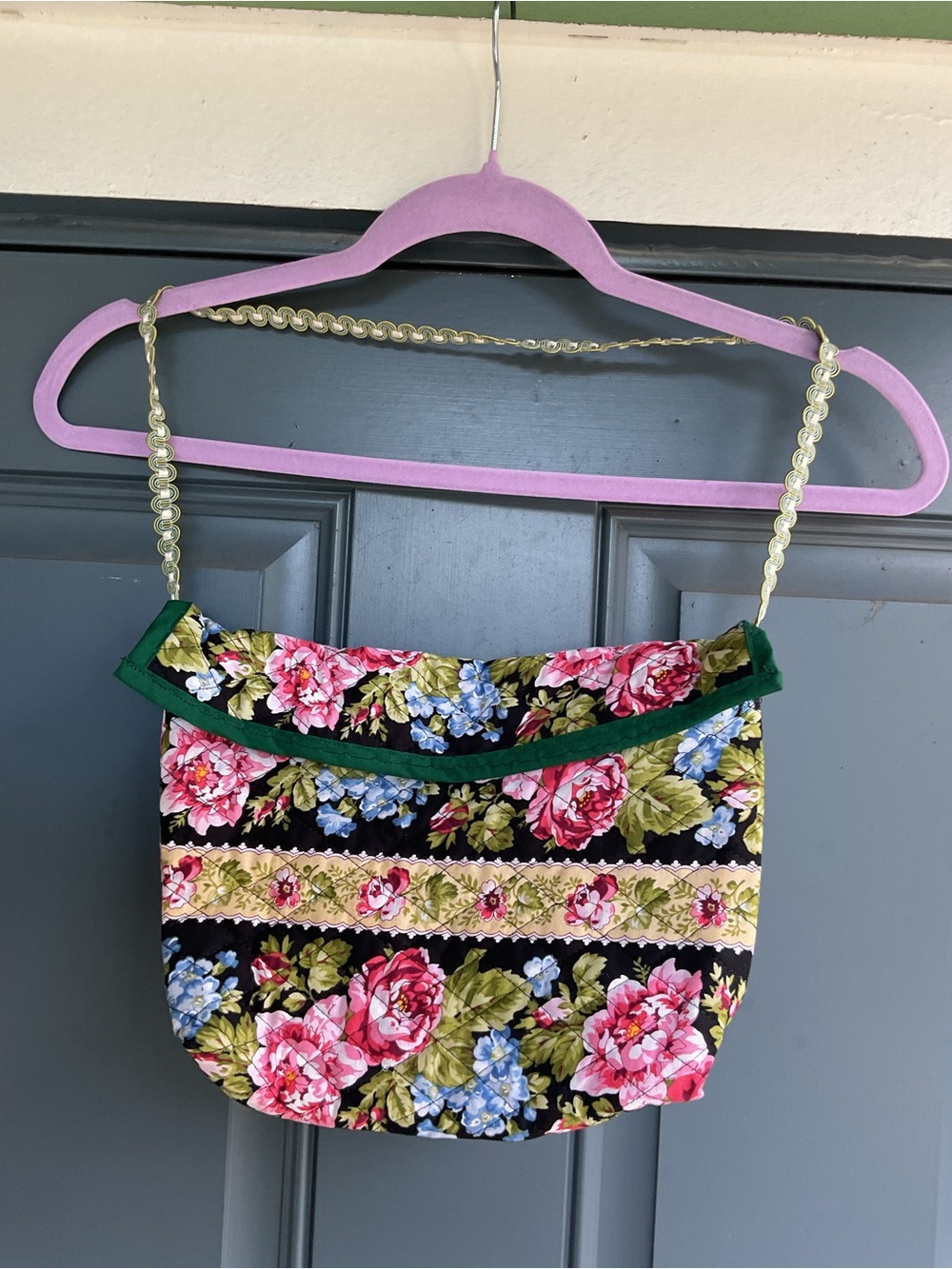 Floral Quilted Shoulder Bag in Black and Pink